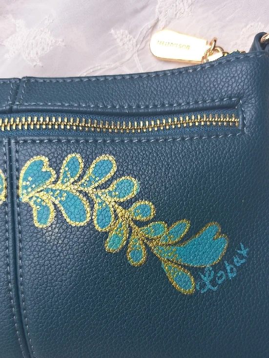 Hand Painted Teal Free Form Designer Crossbody Clutch - Picture 7 of 17